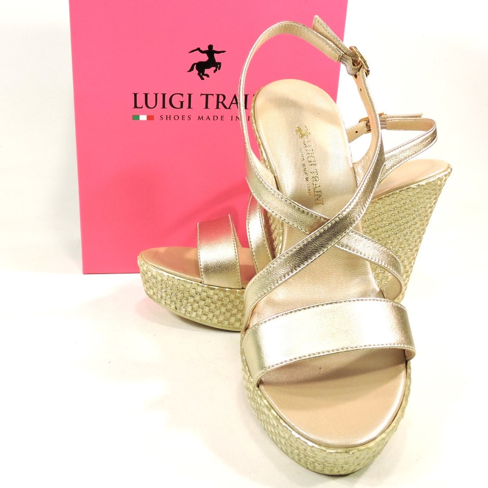 LUIGI TRAINI🇮🇹GOLD LEATHER PLATFORM SANDALS - Picture 7 of 7